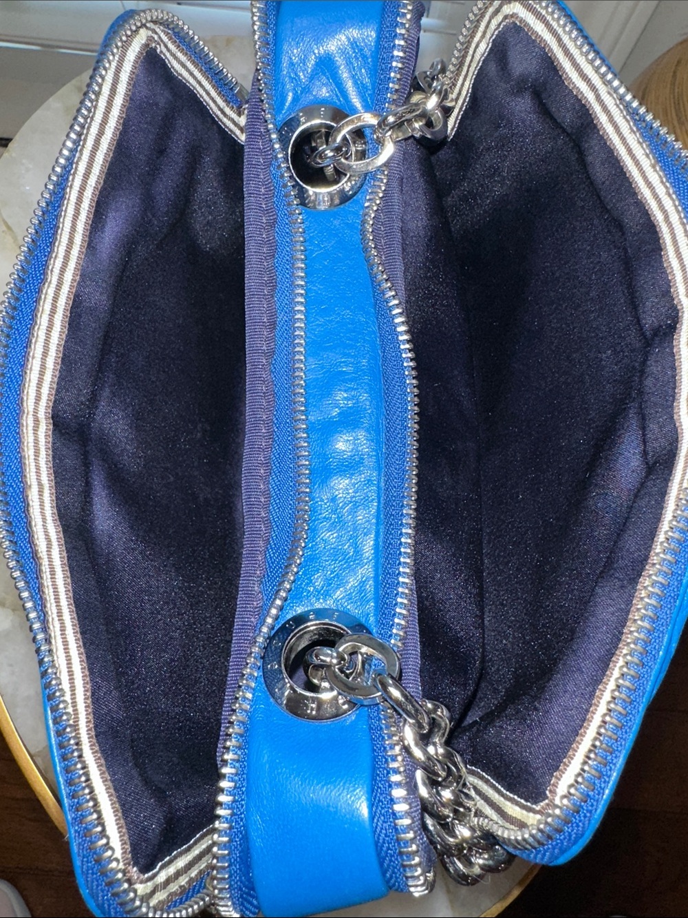 Henri Bendel NYC Electric Blue Lambskin Double Chain 2 Way Bag | Collector Y2K - Picture 9 of 15